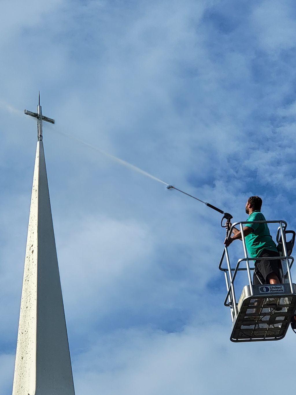 Pressure Washing Church Steeple in Ware Shoals, SC